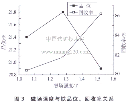 磁場強度與鐵品位、回收率關(guān)系